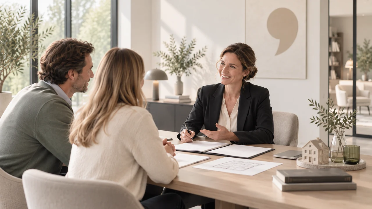 Conceptbeeld van een stel in gesprek aan tafel.